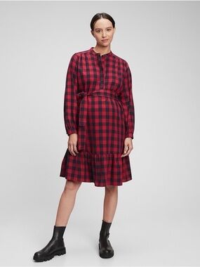 GAP Red and Black Plaid maternity Long-Sleeve Dress